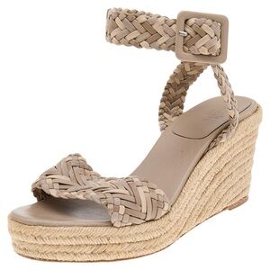 Hermes Beige Braided Wedge Sandals